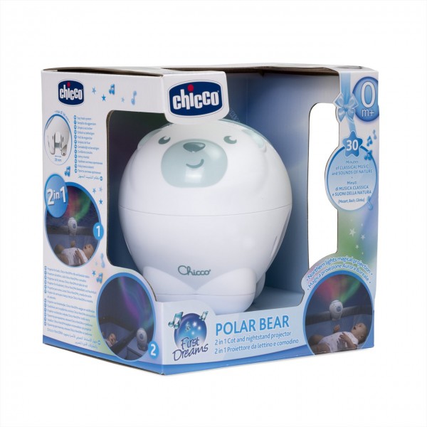 Proiettore da Lettino e Comodino Chicco Orso Polare Blu