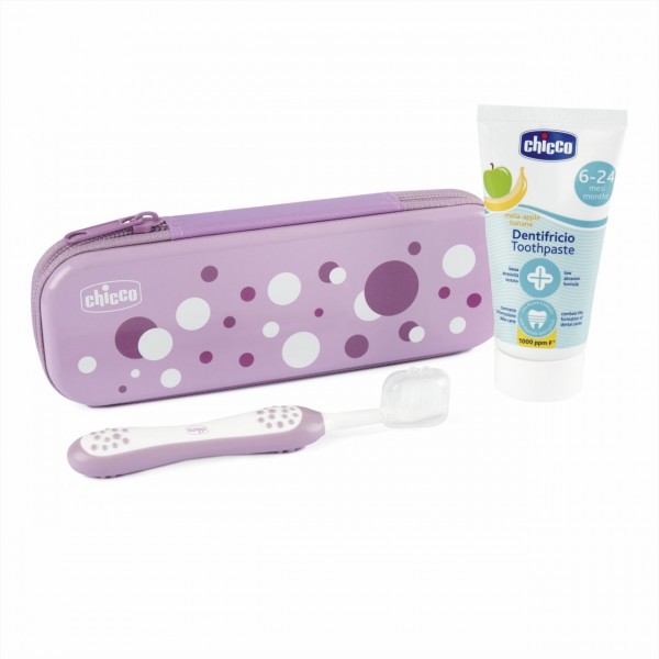 Set Primi Dentini Spazzolino + Dentifricio Chicco Lilla 6-36 m