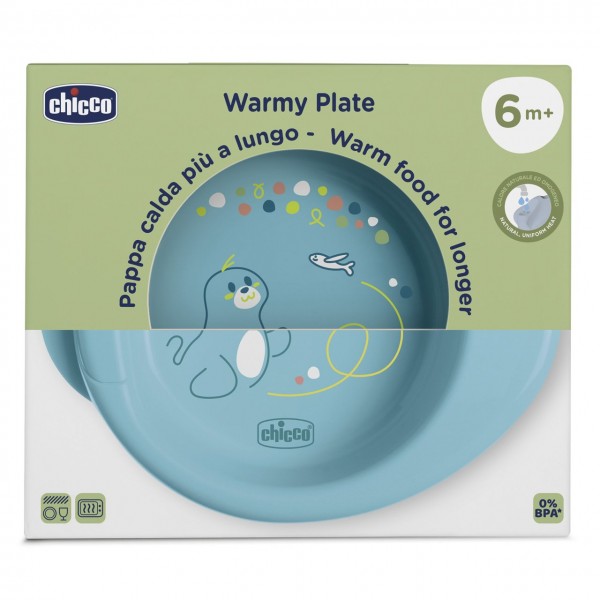 Piatto Pappa Calda Chicco Warmy Plate Azzurro