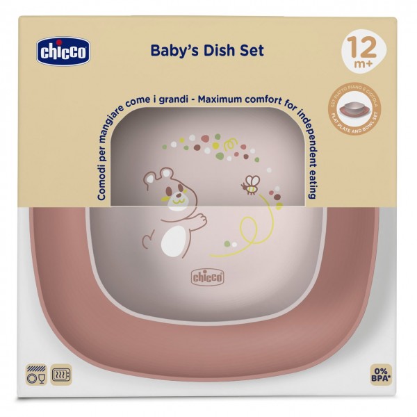 Set Ciotola e Piatto Piano Chicco Rosa 12m+