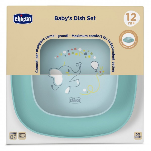 Set Ciotola e Piatto Piano Chicco Azzurro 12m+