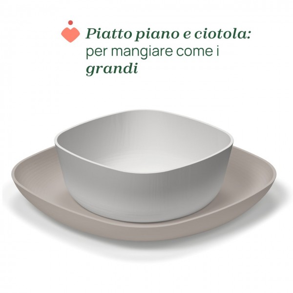 Set Ciotola e Piatto Piano Chicco Grigio 12m+