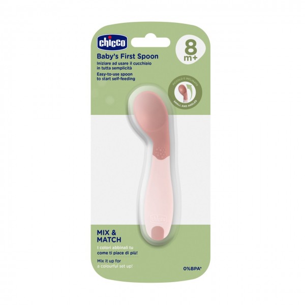 Primo Cucchiaio Angolato Chicco Baby's First Spoon Rosa 8m+