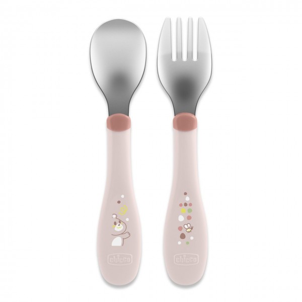 Set Posate Chicco Metal Cutlery in Acciaio 18M+ Rosa