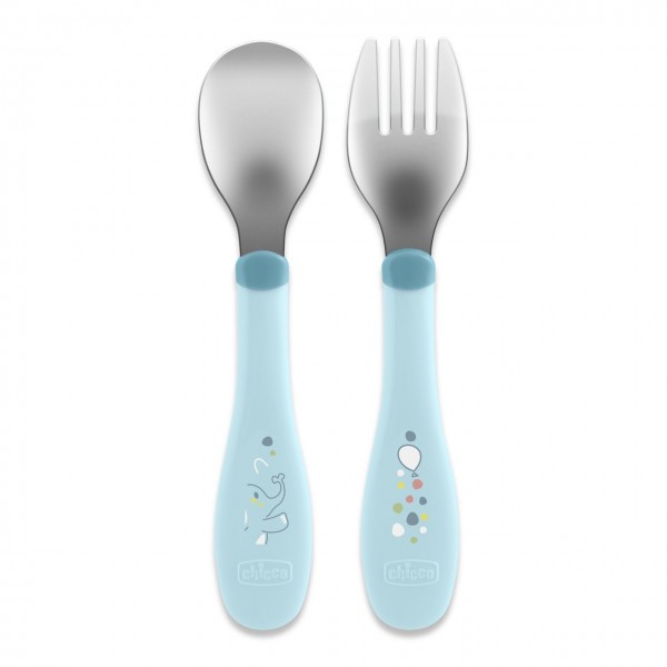 Set Posate Chicco Metal Cutlery in Acciaio 18M+ Azzurro