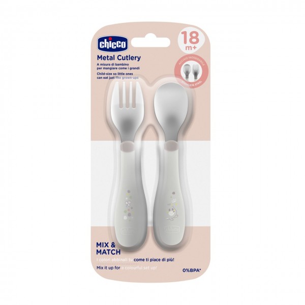 Set Posate Chicco Metal Cutlery in Acciaio 18M+ Grigio