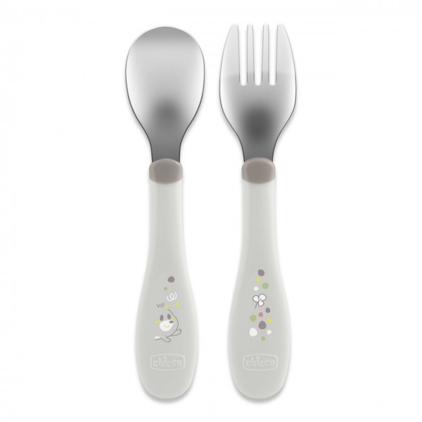 Set Posate Chicco Metal Cutlery in Acciaio 18M+ Grigio