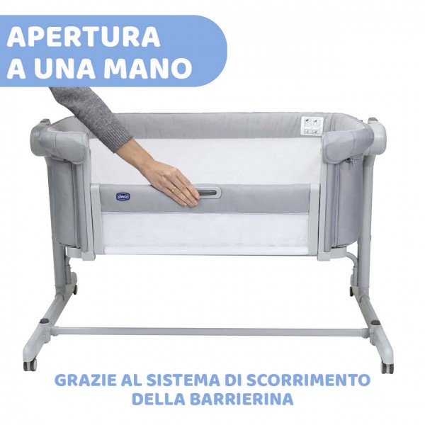 Culla Co-Sleeping Chicco Next2Me Magic Evo Grey Mist Dondolo, Inclinabile, Spondina Apribile, Altezza Regolabile