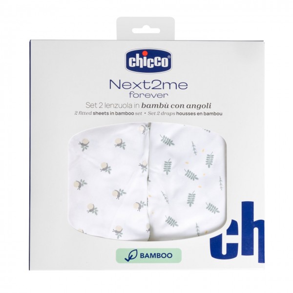 Set Lenzuola Chicco con angoli in Bamb&ugrave; per Next2Me Forever - 2pz Greenery