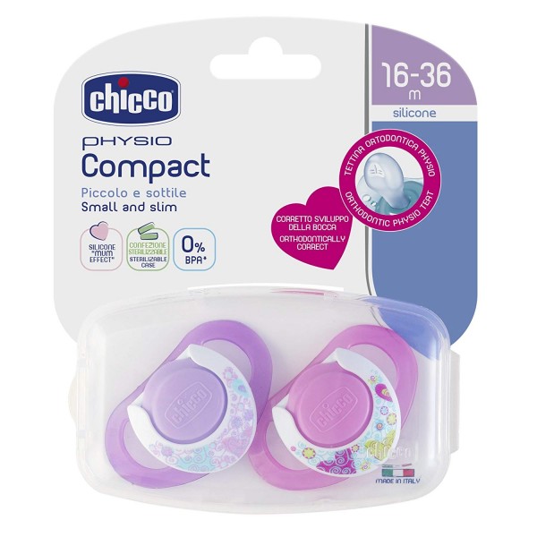 Succhietto Chicco Physio Compact Silicone 2 Pz Rosa 16-36m