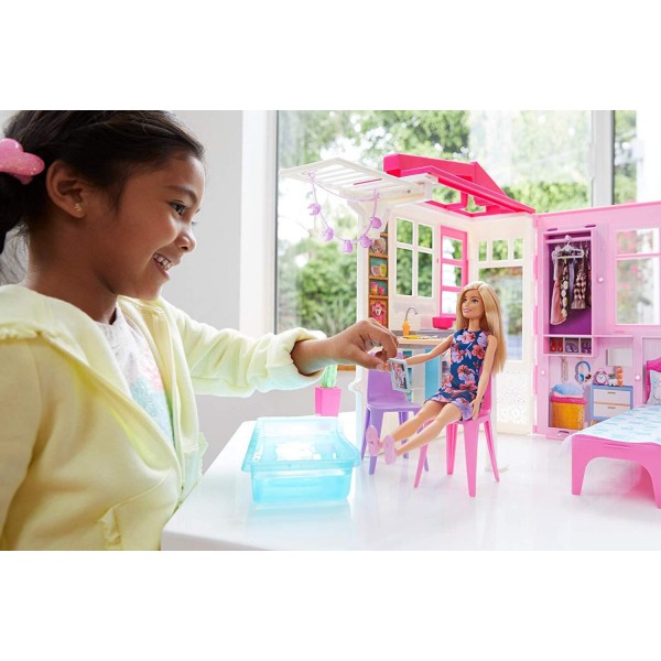 Casa delle Bambole Portatile Barbie con Bambola