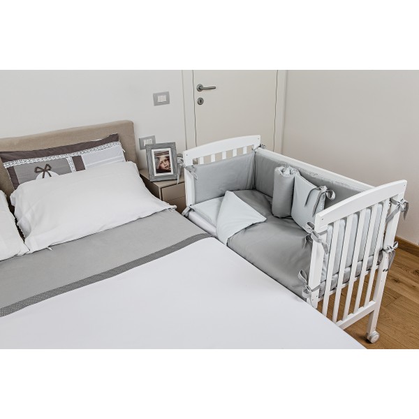 Lettino Culla Co-Sleeping Picci Lella + Materasso e Tessile Foglia Grigio