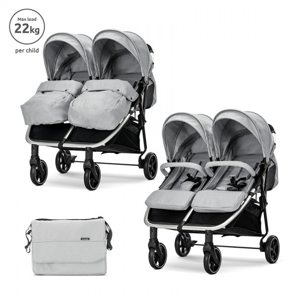 Passeggino Gemellare Duo Lorelli Grigio con Borsa Portata a 44 kg