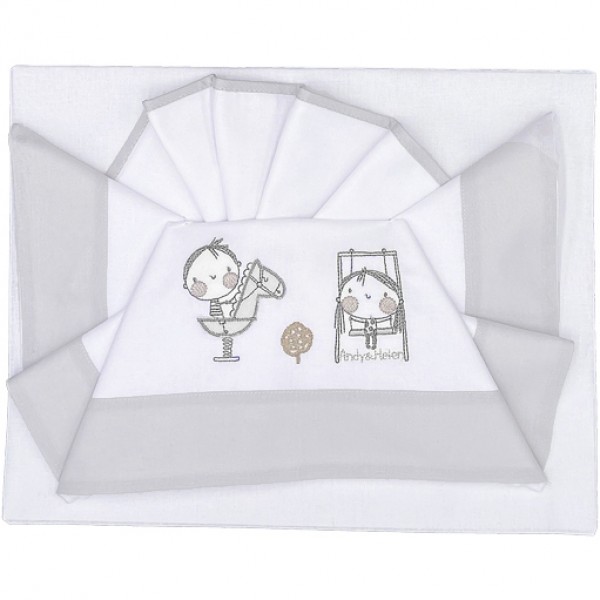 Set Lenzuola Andy & Helen per Lettino Ricamato D24 3 pz Grigio