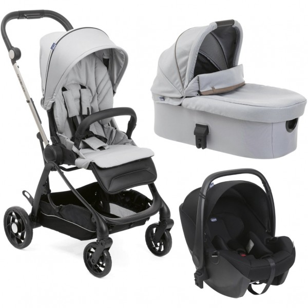 Trio Chicco One4Ever Light Silverleaf con Seggiolino Auto Kory Black