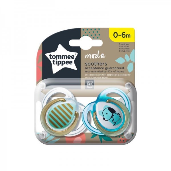 Tommee Tippee Set 2 Succhietti 0-6M Moda in Silicone Azzurro Cane