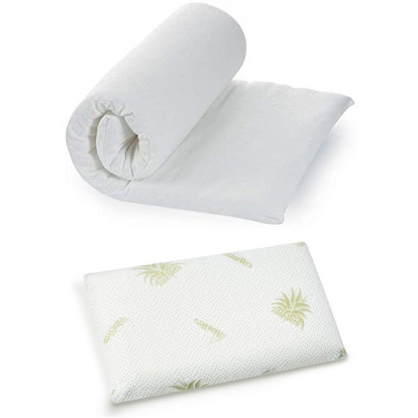 Materasso per Lettino da Campeggio Kiby Arrotolabile H4 + Cuscino Lettino Antisoffoco Memory Foam Kiby Alto H5,5