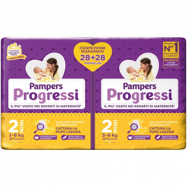 Bipack Pannolini Pampers Progressi Mini 3-6 Kg Misura 2 (56pz)
