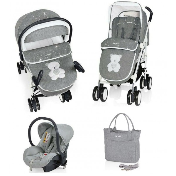 Trio Brevi Millestrade Orso Ricamo Grigio Melange