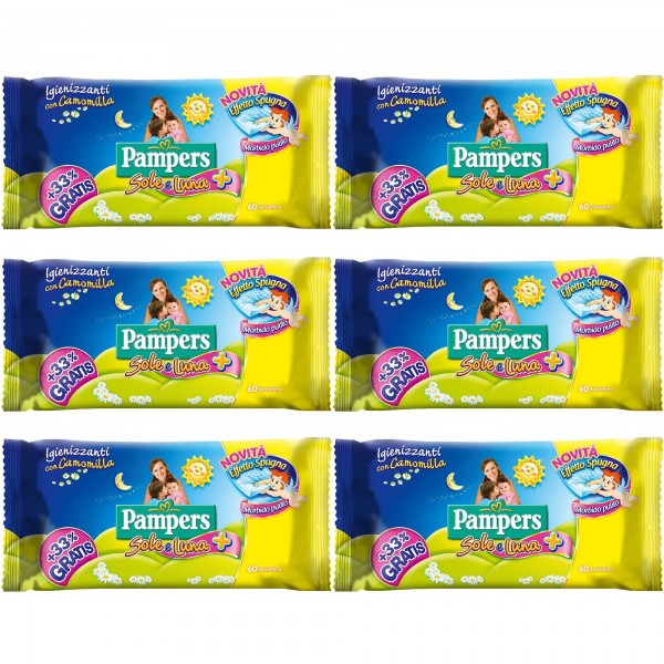 Salviettine Pampers Sole e Luna 6 Confezioni da 60 (360 Pezzi)