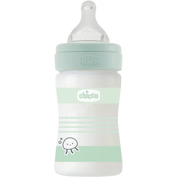 Biberon Benessere in Vetro Chicco 150ml Flusso Lento Silicone Green