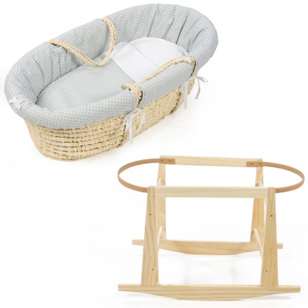 Cesta Porta Enfant Pasito a Pasito Vimini Naturale + Supporto e Rivestimento Grigio