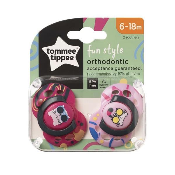 Tommee Tippee Set 02 succhietti Fun Style 6-18 mesi Ortodontico in Silicone Rosa&Fucsia Gatto