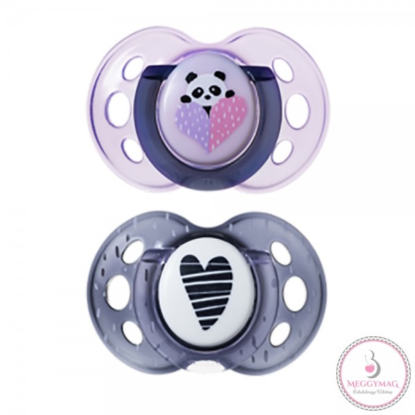 Tommee Tippee Set 02 Succhietti Anytime Silicone Ortodontico 18-36 M Panda & Cuore Girl Pink & Violet