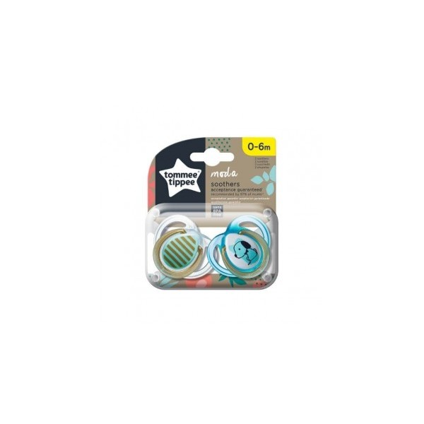 Tommee Tippee Set 2 Succhietti 0-6M Moda in Silicone Azzurro Cane