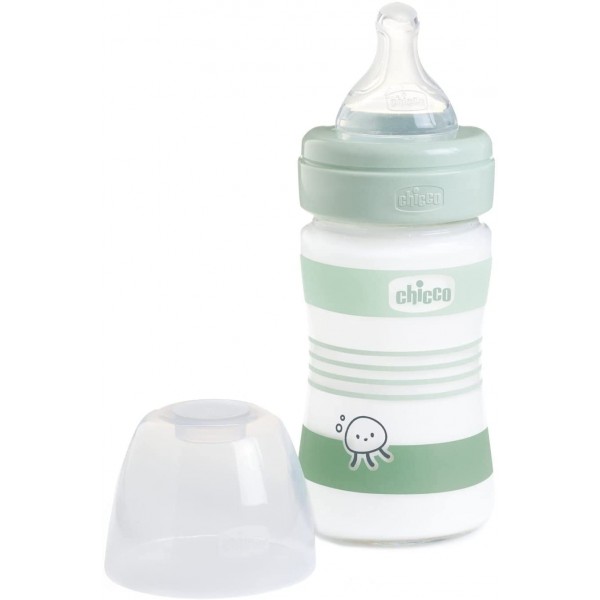 Biberon Benessere in Vetro Chicco 150ml Flusso Lento Silicone Green