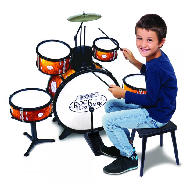 Batteria Bontempi 6 Elementi con Sgabello e Bacchette Arancione