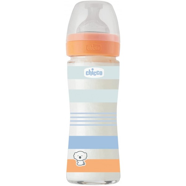 Biberon Benessere Chicco 240ml Vetro Flusso Lento Orange Boy
