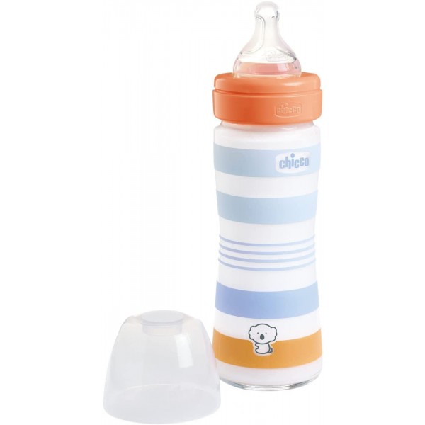 Biberon Benessere Chicco 240ml Vetro Flusso Lento Orange Boy