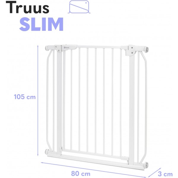 Lionelo Truus Slim White Cancelletto di Sicurezza-Larghezza Regolabile da 75 fino a 105 cm 