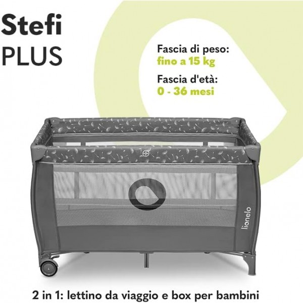 Lionelo Stefi Plus Box / Lettino da viaggio pieghevole 2 liveli 0-3 anni Grey White