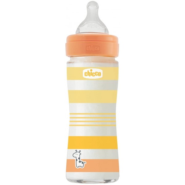 Biberon Benessere Chicco 240ml Vetro Flusso Lento Orange Neutro