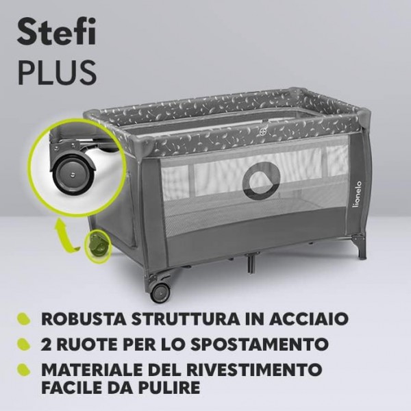 Lionelo Stefi Plus Box / Lettino da viaggio pieghevole 2 liveli 0-3 anni Grey White
