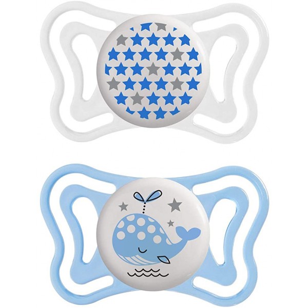 Succhietto Chicco Physio Forma Light Glow Silicone Balena Azzurro 2-6 m