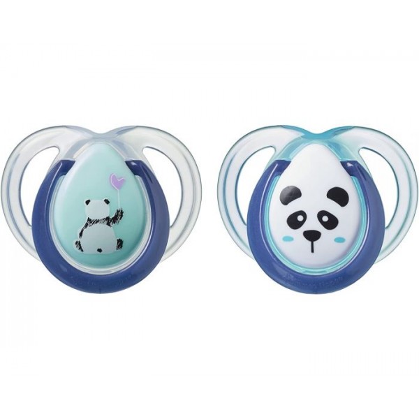 Tomme Tippee Set 02 Succhietti 0-6 mesi in silicone Anytime Ortodontico Panda Bianco e Azzurro