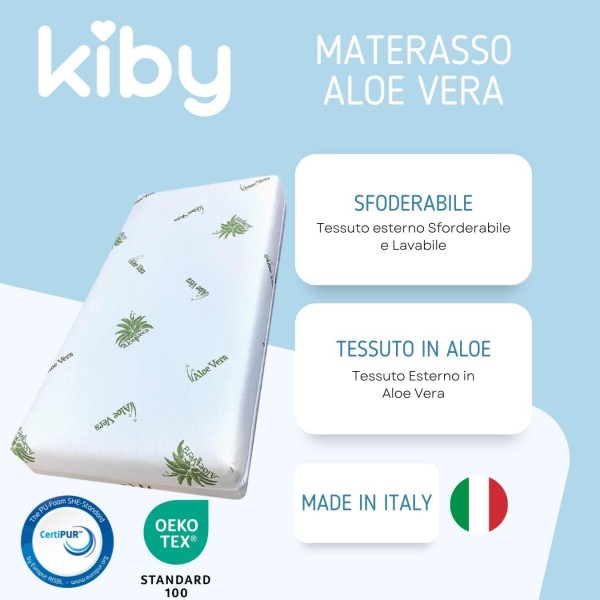 Kiby Materasso per Lettino in Aloe Vera OEKO TEX CLASSE 1 (180 x 80 x 12)