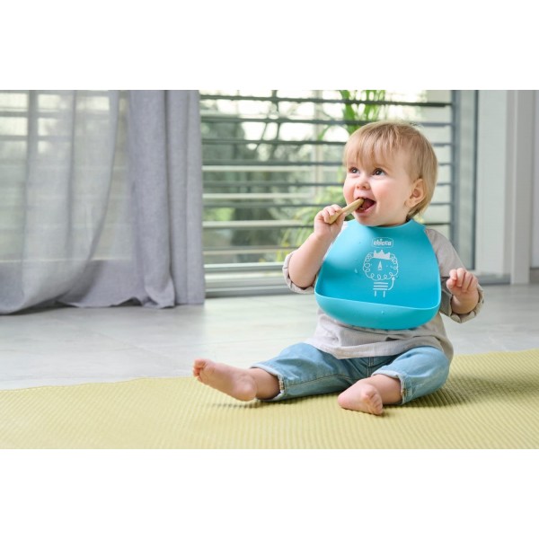 Bavaglino Pappa Chicco Rigido Con Tasca Blu