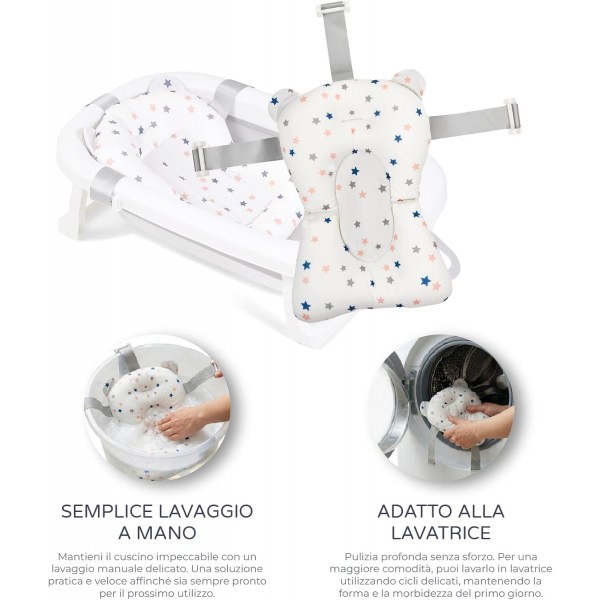 MS Cuscino Riduttore per Vasca Pieghevole Bianco con Stelle