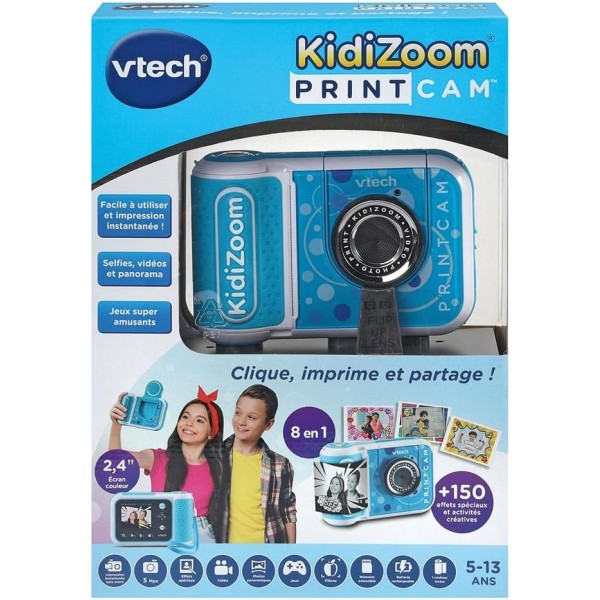 VTech Kidizoom Print Cam Blu- Macchina fotografica per bambini con stampa istantanea– Da 5 anni