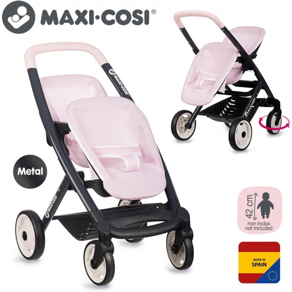 Smoby MaxiCosi Passeggino Gemellare Rosa per Bambole