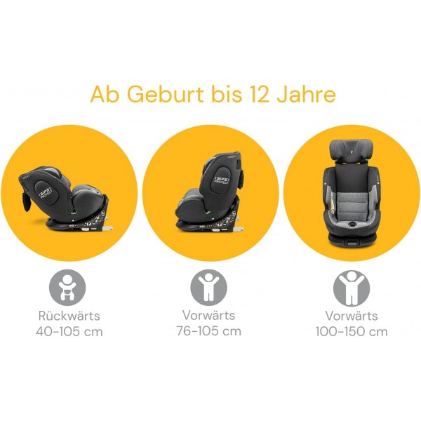 Osann One360 iSize-Seggiolino Auto Girevole a 360 gradi, 40-150 cm– Universe Grey 