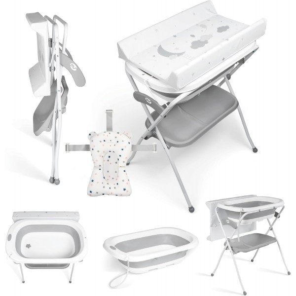 Ms Innovaciones ZOE Vasca da bagno Grigio con gambe, fasciatoio, cuscino riduttore e cestino portaoggetti