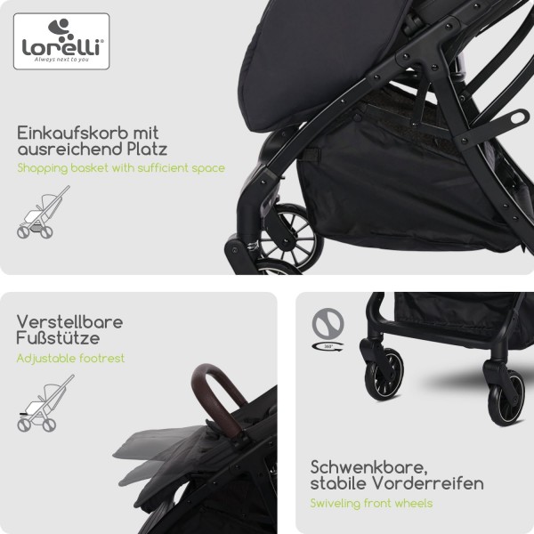 Lorelli Passeggino leggero Minori Grey Jasper con Coprigambe fino a 22 kg