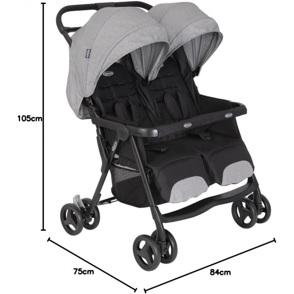 Graco DuoRider Passeggino Doppio leggero Steeple Gray 