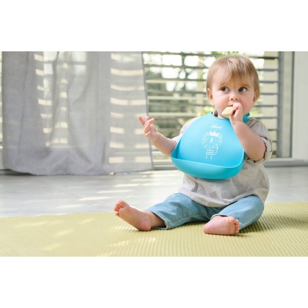 Bavaglino Pappa Chicco Rigido Con Tasca Blu