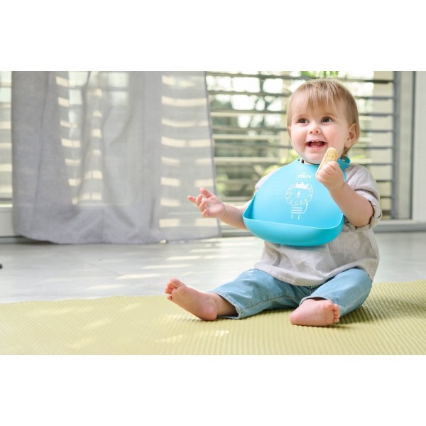 Bavaglino Pappa Chicco Rigido Con Tasca Blu
